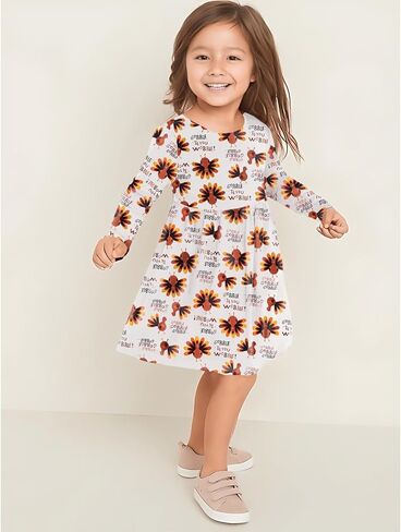 CM C&M WODRO Thanksgiving Outfits Toddler Baby Girl Dress Turkey Gobble Till You Wobble Long Sleeve Skirt Fall Winter Clothes in Saudi Arabia