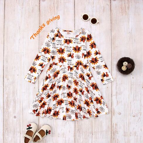 CM C&M WODRO Thanksgiving Outfits Toddler Baby Girl Dress Turkey Gobble Till You Wobble Long Sleeve Skirt Fall Winter Clothes in Saudi Arabia