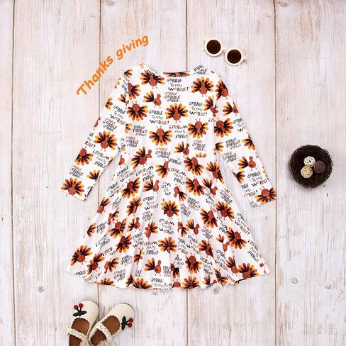 CM C&M WODRO Thanksgiving Outfits Toddler Baby Girl Dress Turkey Gobble Till You Wobble Long Sleeve Skirt Fall Winter Clothes in Saudi Arabia