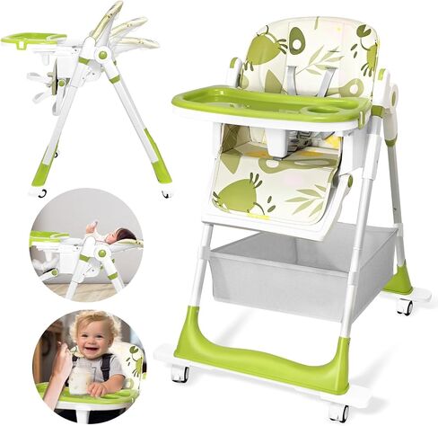 Foldable High Chair, Convertible Baby High Chair 4-in-1 High Chairs for Babies and Toddlers Portable Eating Seat Recline Feeding Highchair Height Adjustment in Saudi Arabia