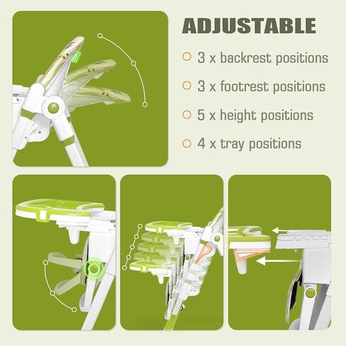 Foldable High Chair, Convertible Baby High Chair 4-in-1 High Chairs for Babies and Toddlers Portable Eating Seat Recline Feeding Highchair Height Adjustment in Saudi Arabia