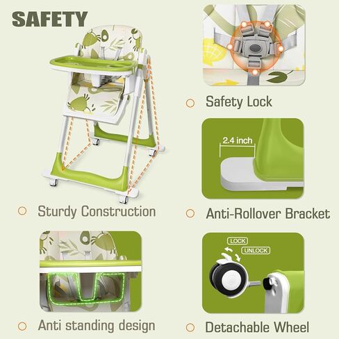 Foldable High Chair, Convertible Baby High Chair 4-in-1 High Chairs for Babies and Toddlers Portable Eating Seat Recline Feeding Highchair Height Adjustment in Saudi Arabia