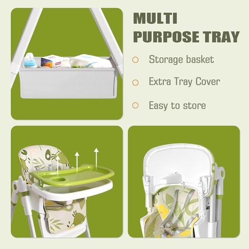 Foldable High Chair, Convertible Baby High Chair 4-in-1 High Chairs for Babies and Toddlers Portable Eating Seat Recline Feeding Highchair Height Adjustment in Saudi Arabia