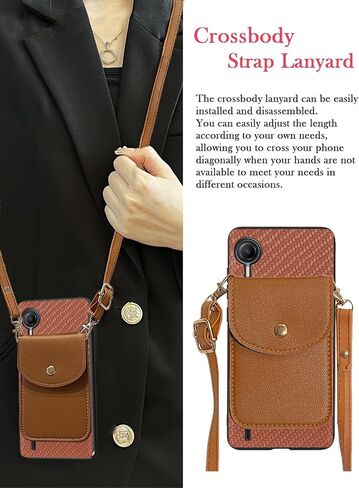 for Cricket Debut S2 Case, Cricket Debut S2 Wallet Back with Card Holder, Shockproof PU Leather Case Crossbody Adjustable Detachable Lanyard Hands Free | Kickstand Flip Magnetic Closure -Black in Saudi Arabia