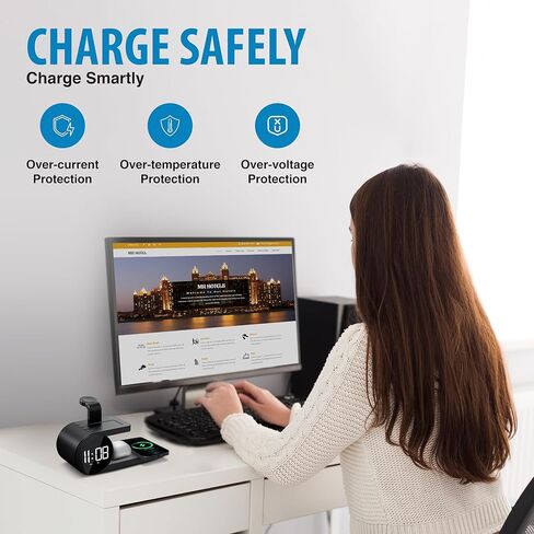 محطة الشحن اللاسلكية Brookstone 4 في 1: أنيقة | متوافق مع سلسلة iPhone 15,14,13,12 Pro Max، وجميع سلاسل iWatch، متوافق مع Airpods 3,2 Pro| محطة شحن لاسلكية مع ساعة. in Kuwait