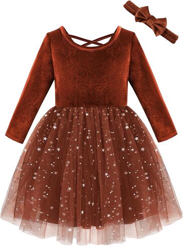 Weixinbuy Baby Girl Fall Winter Clothes Toddler Girls Velvet Twirl Dress Long Sleeve Party Dress for Baby Girls in Kuwait