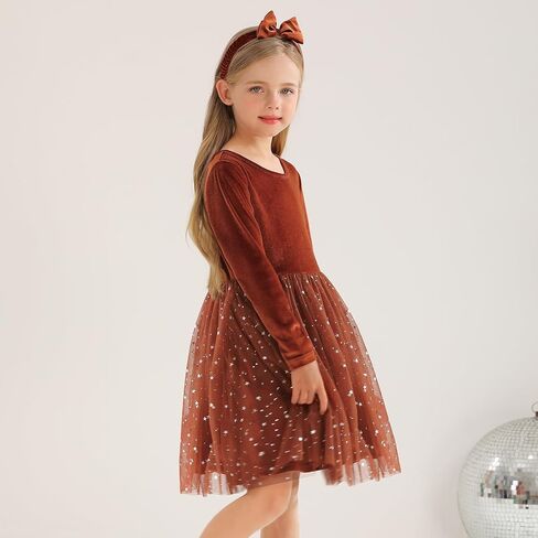 Weixinbuy Baby Girl Fall Winter Clothes Toddler Girls Velvet Twirl Dress Long Sleeve Party Dress for Baby Girls in Kuwait