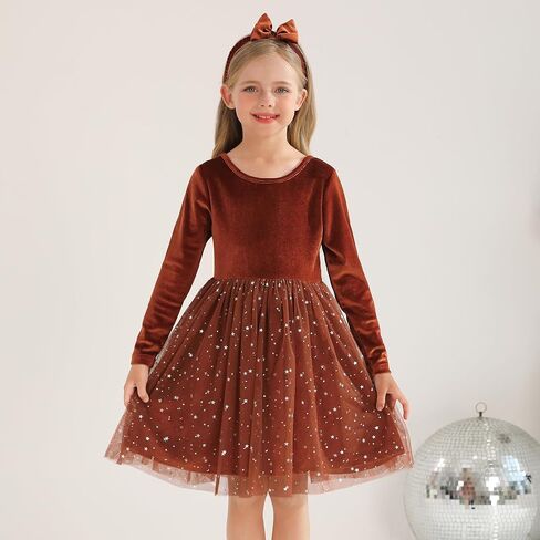 Weixinbuy Baby Girl Fall Winter Clothes Toddler Girls Velvet Twirl Dress Long Sleeve Party Dress for Baby Girls in Kuwait