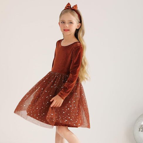 Weixinbuy Baby Girl Fall Winter Clothes Toddler Girls Velvet Twirl Dress Long Sleeve Party Dress for Baby Girls in Kuwait