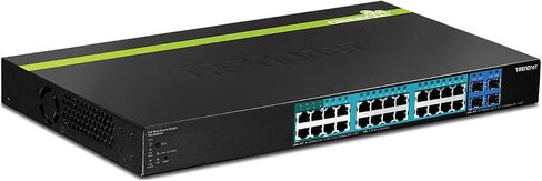 TRENDnet 28-Port Gigabit Web Smart PoE+ Switch, 24 x Gigabit Ports, 4 x Shared Gigabit Ports (RJ-45 or SFP), 185W PoE Budget, 56Gbps Switching Capacity, Lifetime Protection, Black, TPE-2840WS in Kuwait