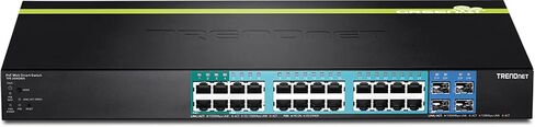 TRENDnet 28-Port Gigabit Web Smart PoE+ Switch, 24 x Gigabit Ports, 4 x Shared Gigabit Ports (RJ-45 or SFP), 185W PoE Budget, 56Gbps Switching Capacity, Lifetime Protection, Black, TPE-2840WS in Kuwait