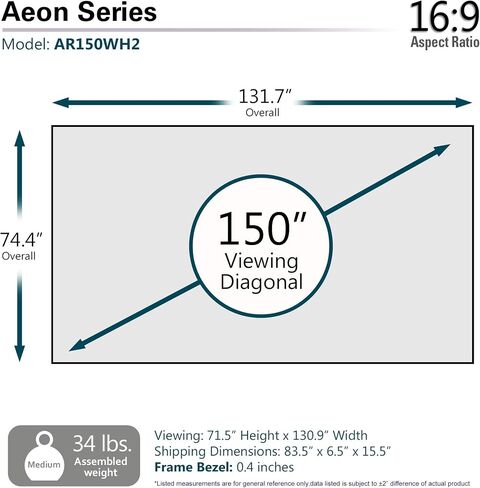 Elite Screens Aeon Series, 110-inch Projector Screen 16:9, 8K Ultra HD Home Theater Fixed Frame ISF Material Edge Free Borderless Projector Screen, CineWhite UHD-B Front Projection Screen, AR110WH2 in Saudi Arabia