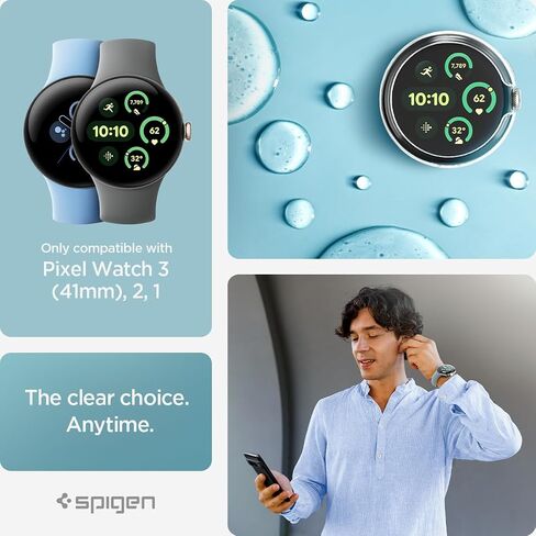 Spigen Thin Fit Designed for Google Pixel Watch 3 41mm / Pixel Watch 2 / Pixel Watch Case Anti-Scratch Lightweight Thin Hard PC Case (2024/2023/2022) - Black in Kuwait