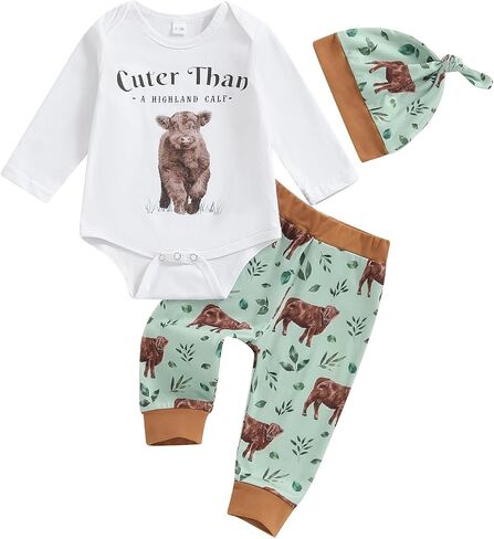 Dcohmch Western Baby Boy Clothes Mamas Little Cowboy Long Sleeve Romper Shirt + Pants + Hat Newborn Infant Fall Outfits in Saudi Arabia
