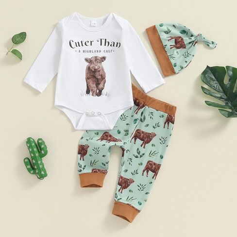 Dcohmch Western Baby Boy Clothes Mamas Little Cowboy Long Sleeve Romper Shirt + Pants + Hat Newborn Infant Fall Outfits in Saudi Arabia