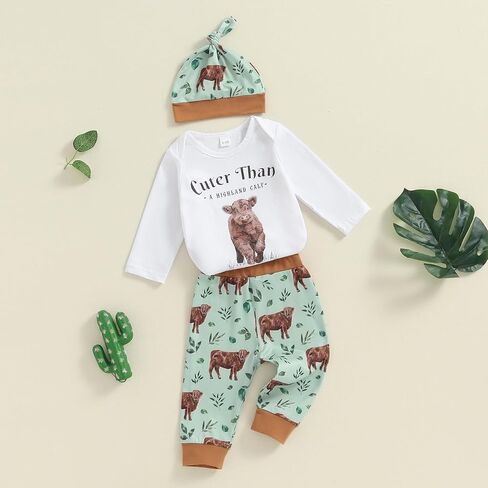 Dcohmch Western Baby Boy Clothes Mamas Little Cowboy Long Sleeve Romper Shirt + Pants + Hat Newborn Infant Fall Outfits in Saudi Arabia