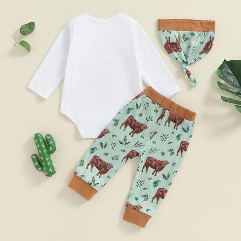 Dcohmch Western Baby Boy Clothes Mamas Little Cowboy Long Sleeve Romper Shirt + Pants + Hat Newborn Infant Fall Outfits in Saudi Arabia