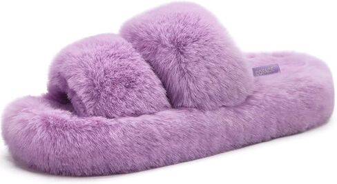 COFACE Womens House Slippers Woman Fuzzy Fluff Indoor Slipper Ladies Furry Fur Bedroom Slip On Slipers Women’s Home Winter Open Toe Plush Shearling Slide Size 5-11 in Kuwait