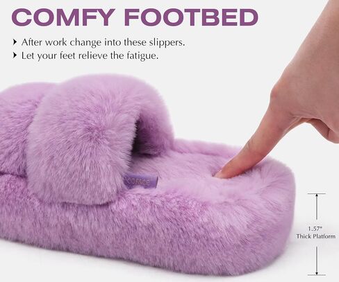 COFACE Womens House Slippers Woman Fuzzy Fluff Indoor Slipper Ladies Furry Fur Bedroom Slip On Slipers Women’s Home Winter Open Toe Plush Shearling Slide Size 5-11 in Kuwait