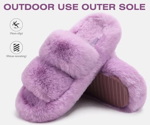 COFACE Womens House Slippers Woman Fuzzy Fluff Indoor Slipper Ladies Furry Fur Bedroom Slip On Slipers Women’s Home Winter Open Toe Plush Shearling Slide Size 5-11 in Kuwait