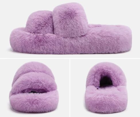 COFACE Womens House Slippers Woman Fuzzy Fluff Indoor Slipper Ladies Furry Fur Bedroom Slip On Slipers Women’s Home Winter Open Toe Plush Shearling Slide Size 5-11 in Kuwait