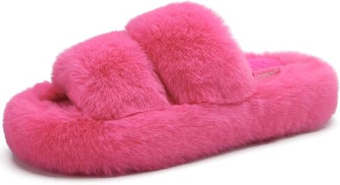 COFACE Womens House Slippers Woman Fuzzy Fluff Indoor Slipper Ladies Furry Fur Bedroom Slip On Slipers Women’s Home Winter Open Toe Plush Shearling Slide Size 5-11 in Kuwait