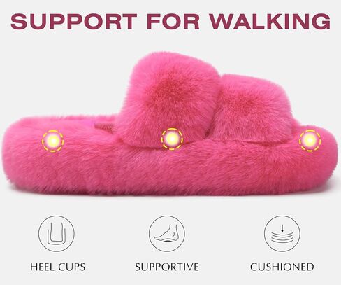 COFACE Womens House Slippers Woman Fuzzy Fluff Indoor Slipper Ladies Furry Fur Bedroom Slip On Slipers Women’s Home Winter Open Toe Plush Shearling Slide Size 5-11 in Kuwait