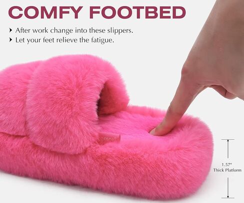 COFACE Womens House Slippers Woman Fuzzy Fluff Indoor Slipper Ladies Furry Fur Bedroom Slip On Slipers Women’s Home Winter Open Toe Plush Shearling Slide Size 5-11 in Kuwait