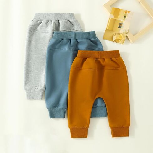 Baby Boys Girls 3 Pack Sweatpants Toddler Solid Elastic Waist Bottom Joggers Pants Unisex Newborn Infant Trousers in Kuwait