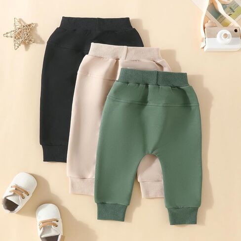 Baby Boys Girls 3 Pack Sweatpants Toddler Solid Elastic Waist Bottom Joggers Pants Unisex Newborn Infant Trousers in Saudi Arabia