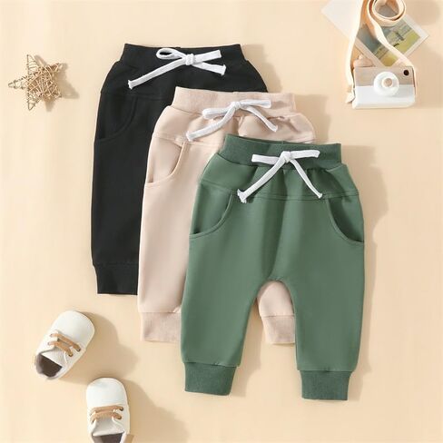 Baby Boys Girls 3 Pack Sweatpants Toddler Solid Elastic Waist Bottom Joggers Pants Unisex Newborn Infant Trousers in Saudi Arabia