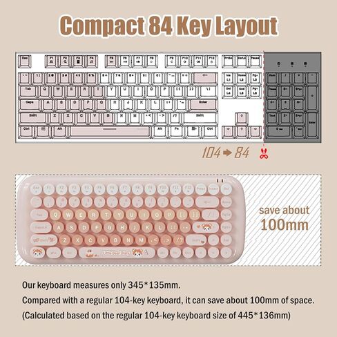 مجموعة لوحة مفاتيح وماوس لاسلكية مدمجة بلون الحلوى، 84 مفتاحًا دائريًا، ماوس على شكل قطة، اتصال 2.4 جيجا، متوافق مع الكمبيوتر المحمول والكمبيوتر الشخصي (وردي) in Kuwait