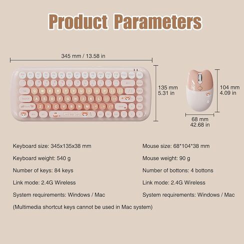 مجموعة لوحة مفاتيح وماوس لاسلكية مدمجة بلون الحلوى، 84 مفتاحًا دائريًا، ماوس على شكل قطة، اتصال 2.4 جيجا، متوافق مع الكمبيوتر المحمول والكمبيوتر الشخصي (وردي) in Kuwait