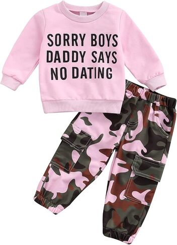 ZAXARRA Toddler Girls Clothes Letter Print Long Sleeve Sweatshirt Stretch Pants Set 2 Piece Outfits in Saudi Arabia