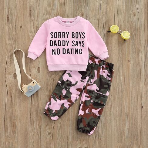 ZAXARRA Toddler Girls Clothes Letter Print Long Sleeve Sweatshirt Stretch Pants Set 2 Piece Outfits in Saudi Arabia