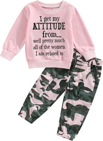 ZAXARRA Toddler Girls Clothes Letter Print Long Sleeve Sweatshirt Stretch Pants Set 2 Piece Outfits in Saudi Arabia
