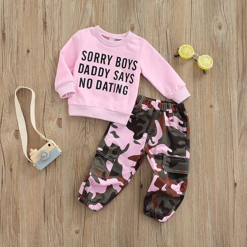 ZAXARRA Toddler Girls Clothes Letter Print Long Sleeve Sweatshirt Stretch Pants Set 2 Piece Outfits in Saudi Arabia