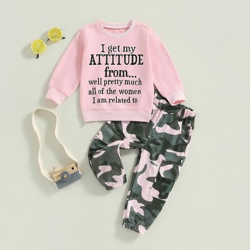 ZAXARRA Toddler Girls Clothes Letter Print Long Sleeve Sweatshirt Stretch Pants Set 2 Piece Outfits in Saudi Arabia