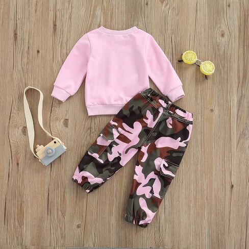 ZAXARRA Toddler Girls Clothes Letter Print Long Sleeve Sweatshirt Stretch Pants Set 2 Piece Outfits in Saudi Arabia