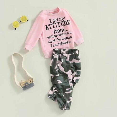 ZAXARRA Toddler Girls Clothes Letter Print Long Sleeve Sweatshirt Stretch Pants Set 2 Piece Outfits in Saudi Arabia