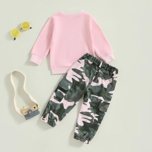 ZAXARRA Toddler Girls Clothes Letter Print Long Sleeve Sweatshirt Stretch Pants Set 2 Piece Outfits in Saudi Arabia