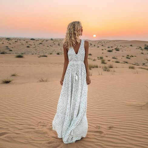 Women V Neck Sleeveless Retro Beach Long Dress Vacation Floral Print A Line Maxi Dress Maternity Dress in Saudi Arabia