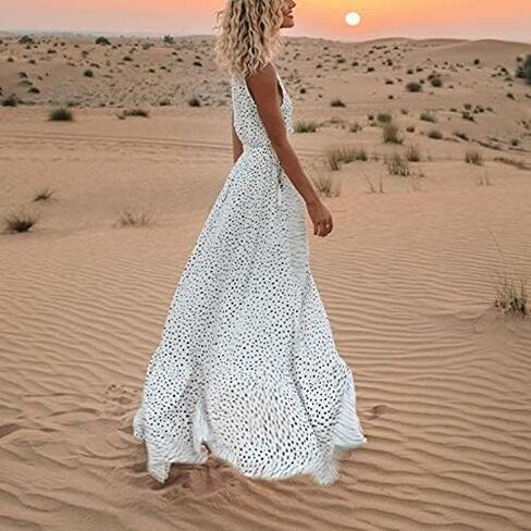 Women V Neck Sleeveless Retro Beach Long Dress Vacation Floral Print A Line Maxi Dress Maternity Dress in Saudi Arabia