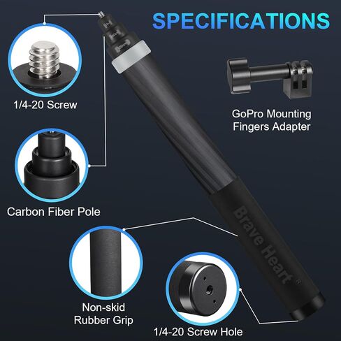 Rotating Locking Selfie Stick, 36cm to 3m Carbon Fiber Stick for Insta360 ONE X4 X3 R RS X Insta 360 GO 2 3,for GoPro Max Hero 12 11 10 9 8 7 DJI Action 3 4 Pocket 3 (Yellow) in Saudi Arabia