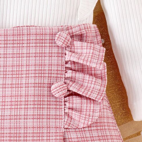 Kuriozud Fall Toddler Girl Clothes Baby Ruffle Long Sleeve Shirt Plaid Skirt Set Back To School 2 Piece Outfit in Kuwait