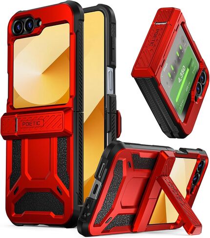 Poetic Spartan Case for Samsung Galaxy Z Flip 6 5G (2024), [Kickstand][Built-in Screen Protector][Hinge Protection][20FT Drop Tested], Full-Body Rugged Shockproof Protective Cover, Metallic Orange in Saudi Arabia
