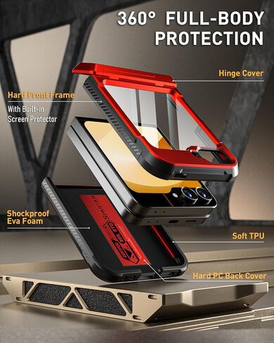 Poetic Spartan Case for Samsung Galaxy Z Flip 6 5G (2024), [Kickstand][Built-in Screen Protector][Hinge Protection][20FT Drop Tested], Full-Body Rugged Shockproof Protective Cover, Metallic Orange in Saudi Arabia