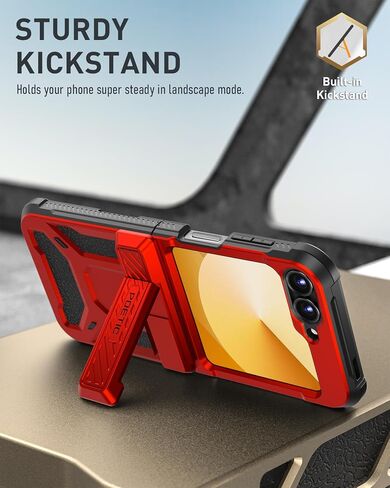 Poetic Spartan Case for Samsung Galaxy Z Flip 6 5G (2024), [Kickstand][Built-in Screen Protector][Hinge Protection][20FT Drop Tested], Full-Body Rugged Shockproof Protective Cover, Metallic Orange in Saudi Arabia