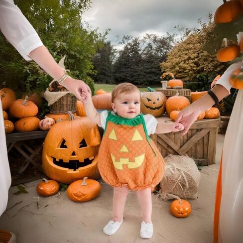 Noubeau Toddler Baby Boy Girl Halloween Clothes Pumpkin Sleeveless Romper Bodysuit One Piece Halloween Outfit in Saudi Arabia