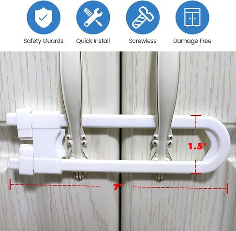 8 قطع أقفال خزانة منزلقة، أقفال خزانة مقاومة للأطفال بدون قصد، خزانة حماية للأطفال على شكل حرف U مع قفل أمان للأطفال قابل للتعديل، مزلاج مقاوم للأطفال لمقبض المقبض على خزانة باب تخزين المطبخ in Kuwait